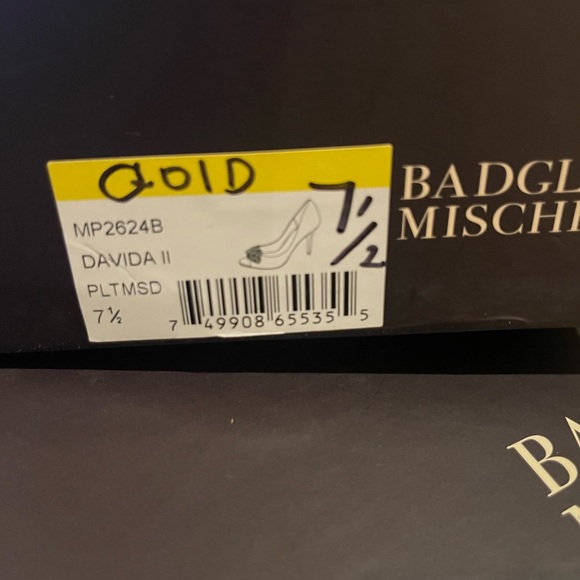 BADGLEY MISCHKA DAVIDA II GOLD SATIN SHOES SZ 71/2 - Picture 8 of 8